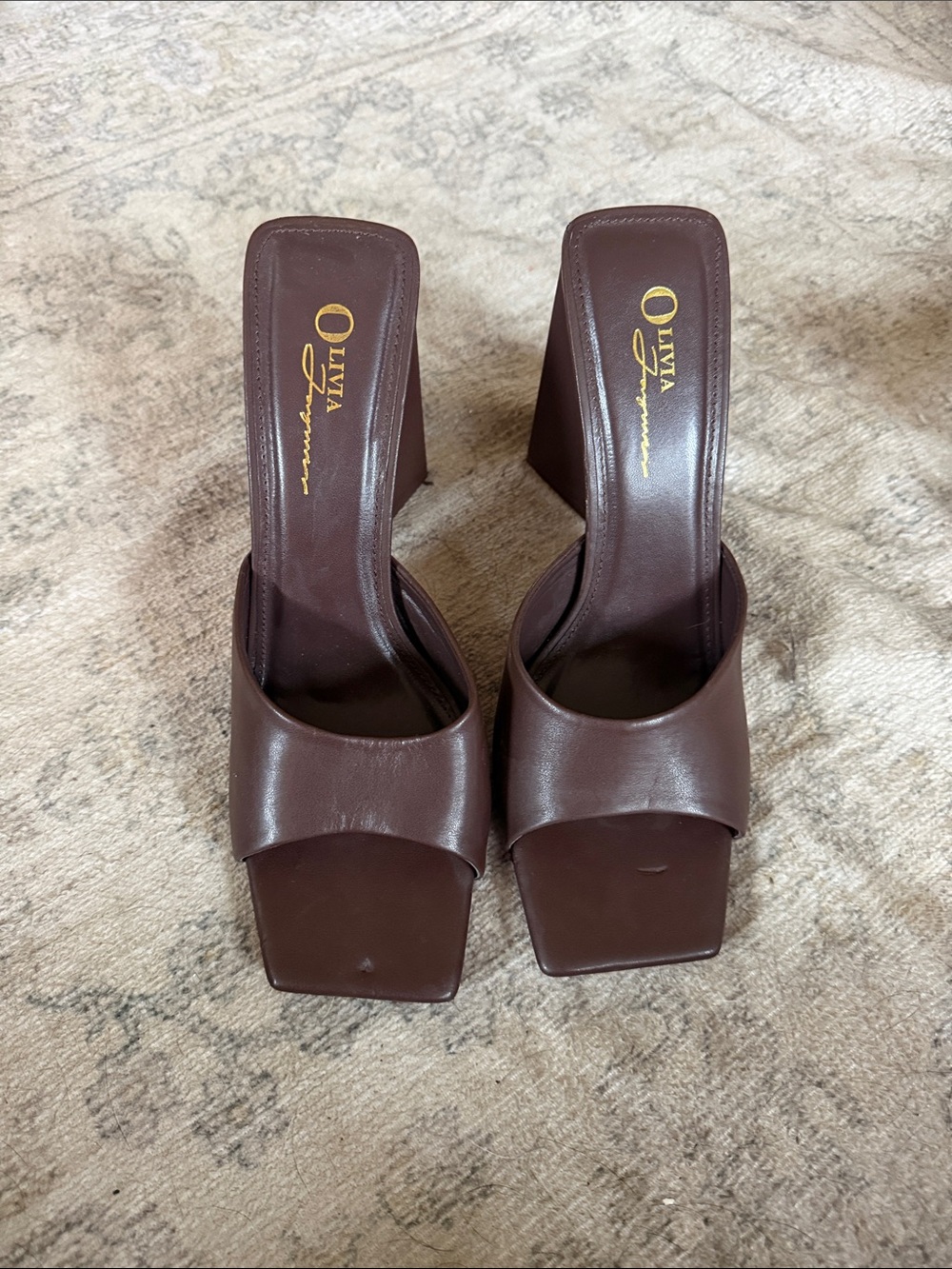 STAUD Dark Brown Square-Toe Leather Mule Heels